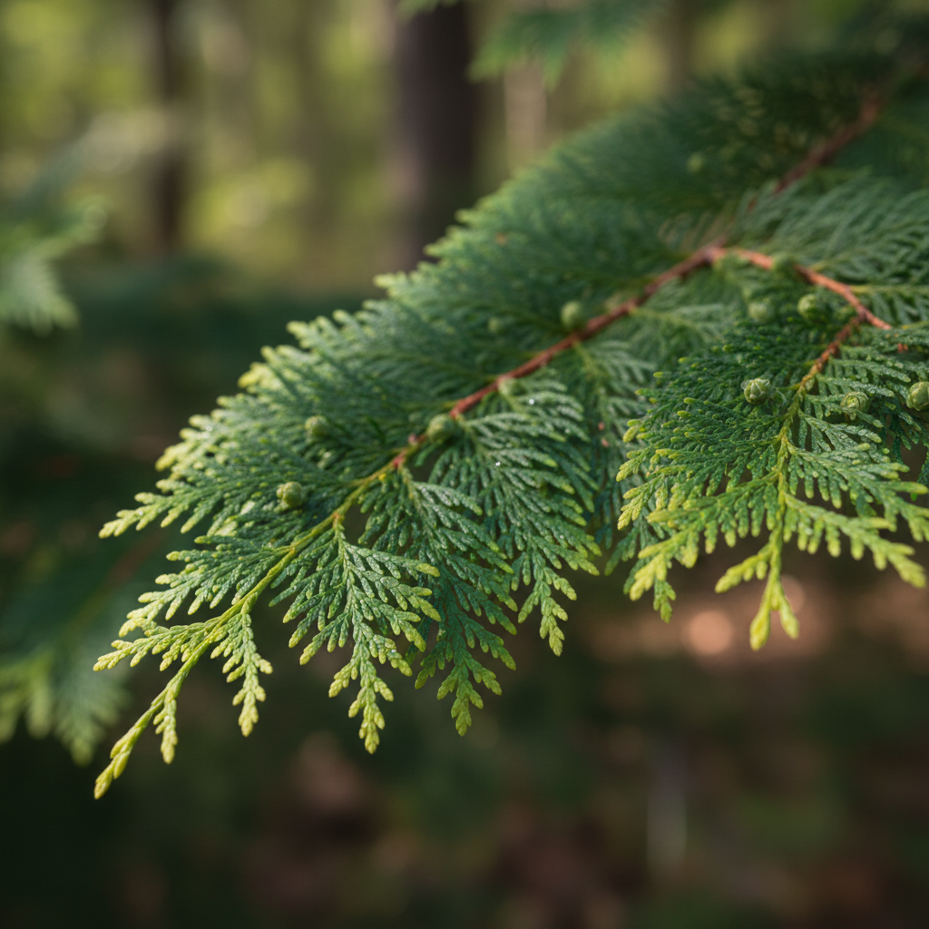 Close-up of Eastern White Cedar aromatic foliage
